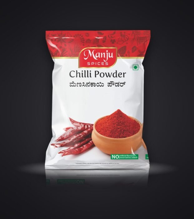 Manju Spices packaging design by Chaarvi Designs, Mysuru