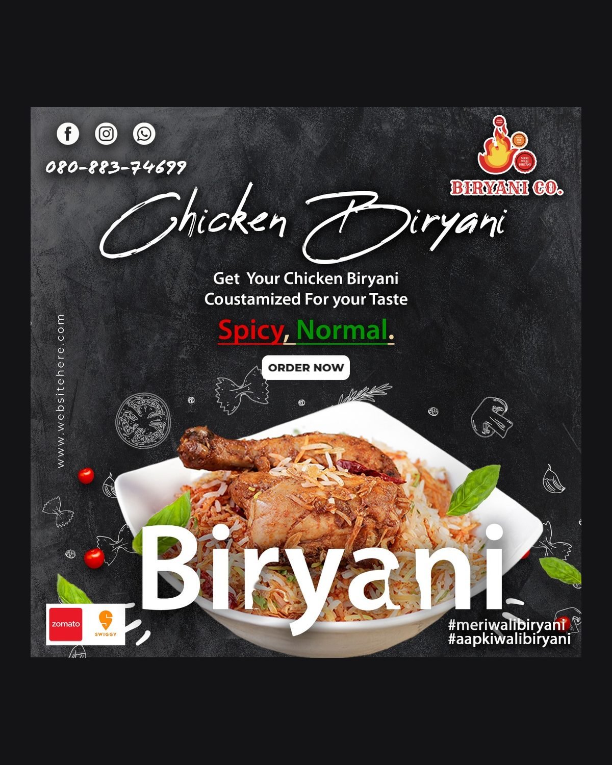 Biryani Co social media design by Chaarvi Designs, Mysuru
