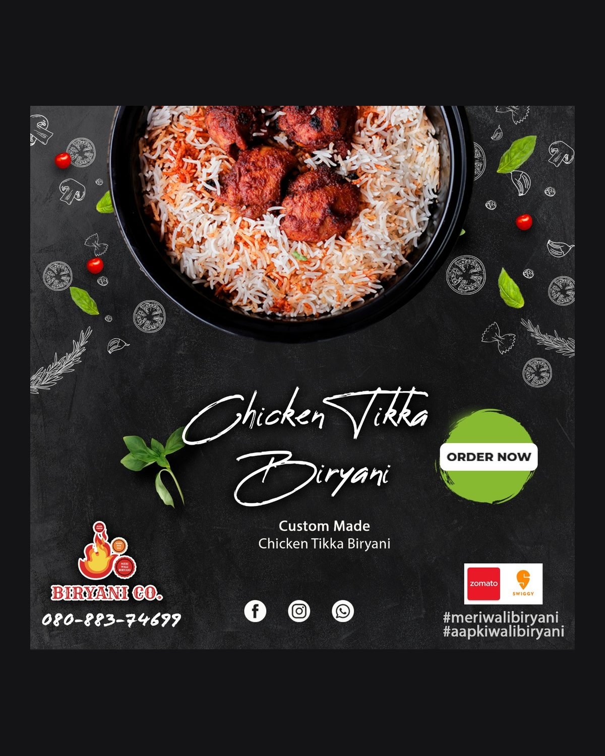 Biryani Co social media design by Chaarvi Designs, Mysuru