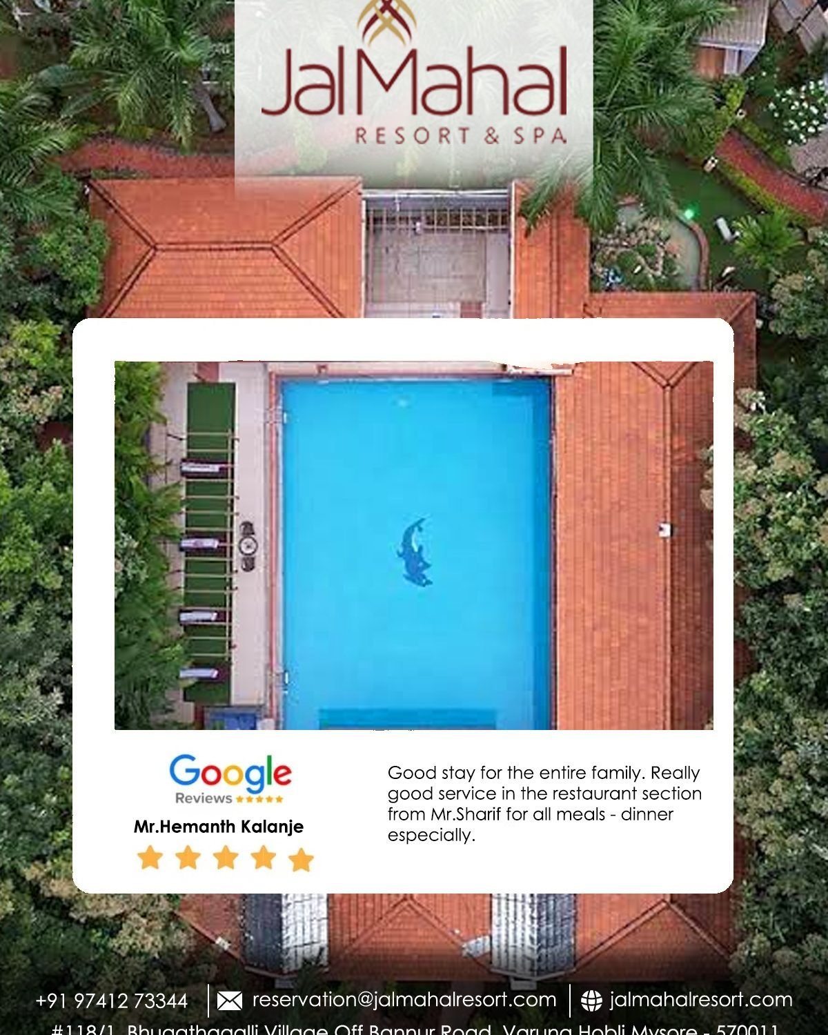 Jalmahal Resort social media design by Chaarvi Designs, Mysuru