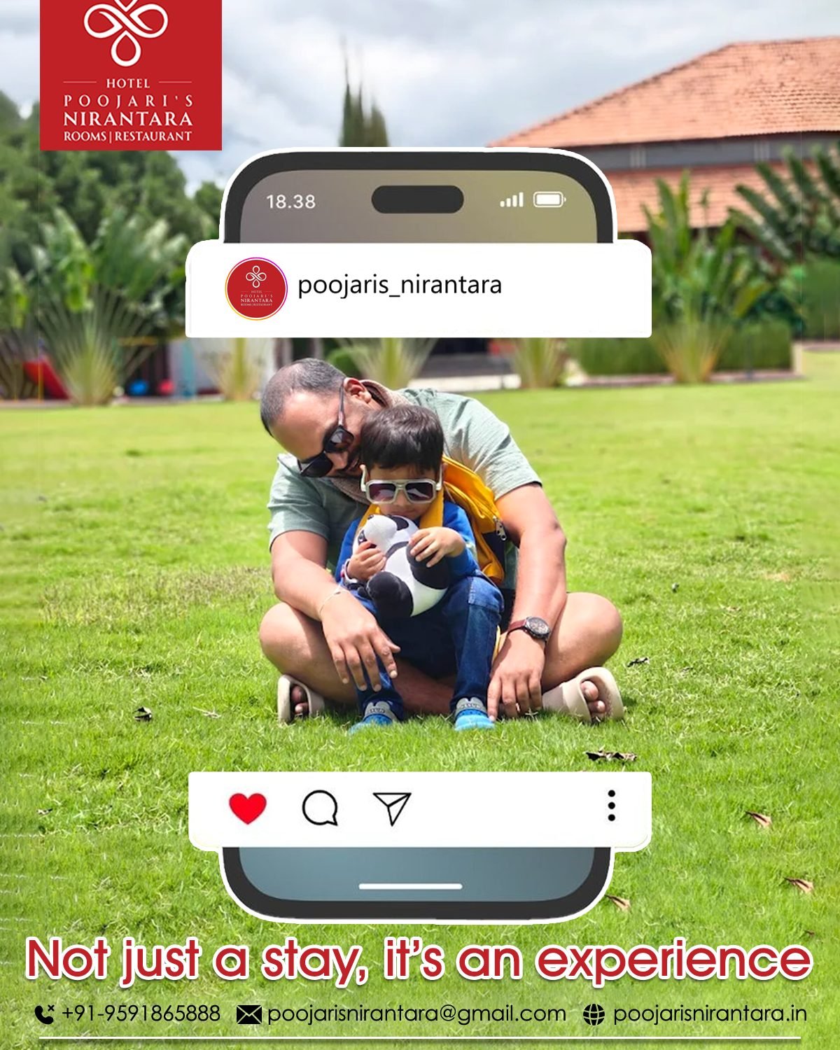 Poojari's Niranthara Resort social media design by Chaarvi Designs, Mysuru
