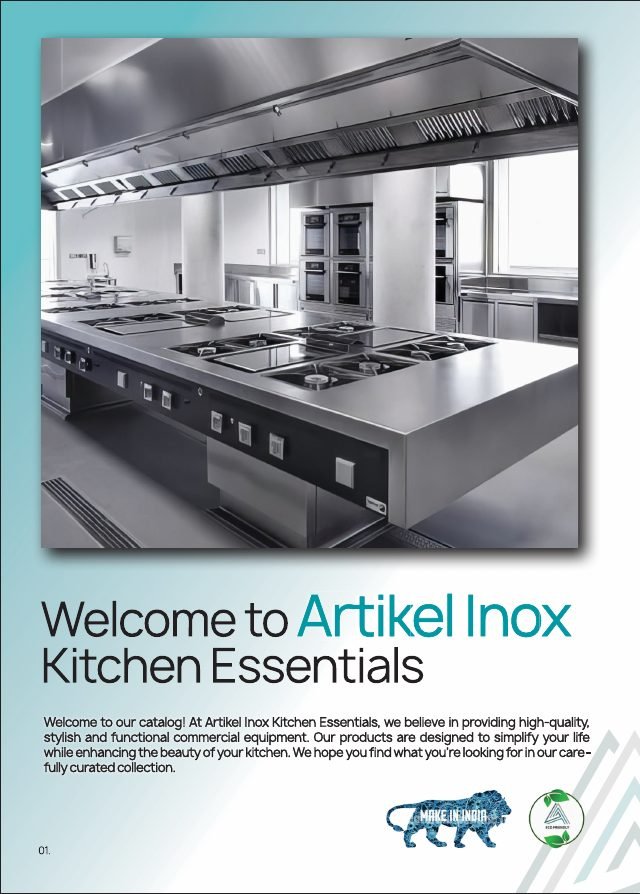 Artikel Inox product catalogue page 1, designed by Chaarvi Designs