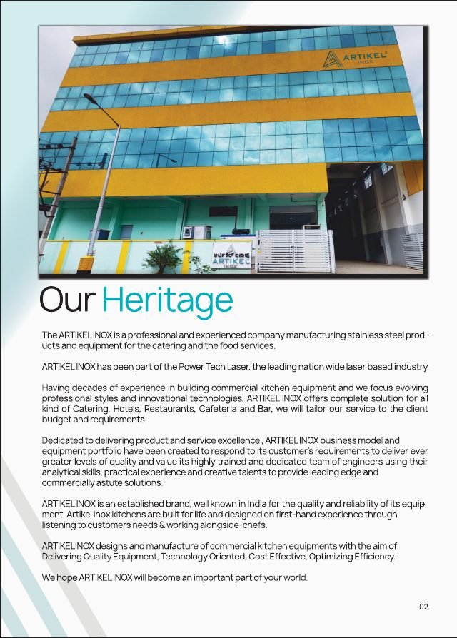 Artikel Inox product catalogue page 2, designed by Chaarvi Designs