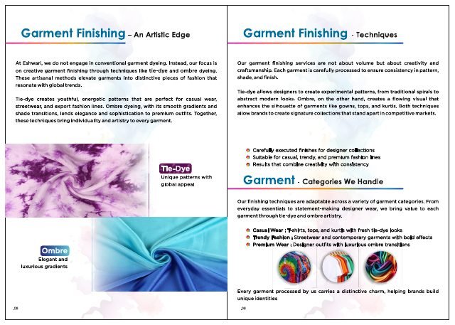 Eshwari Textile Processing company brochure page 5, designed by Chaarvi Designs