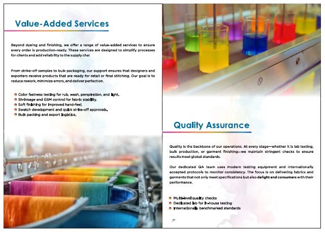 Eshwari Textile Processing company brochure page 6, designed by Chaarvi Designs
