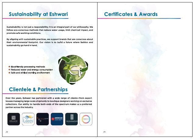 Eshwari Textile Processing company brochure page 7, designed by Chaarvi Designs