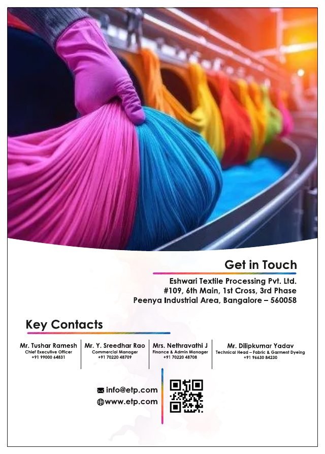 Eshwari Textile Processing company brochure page 8, designed by Chaarvi Designs