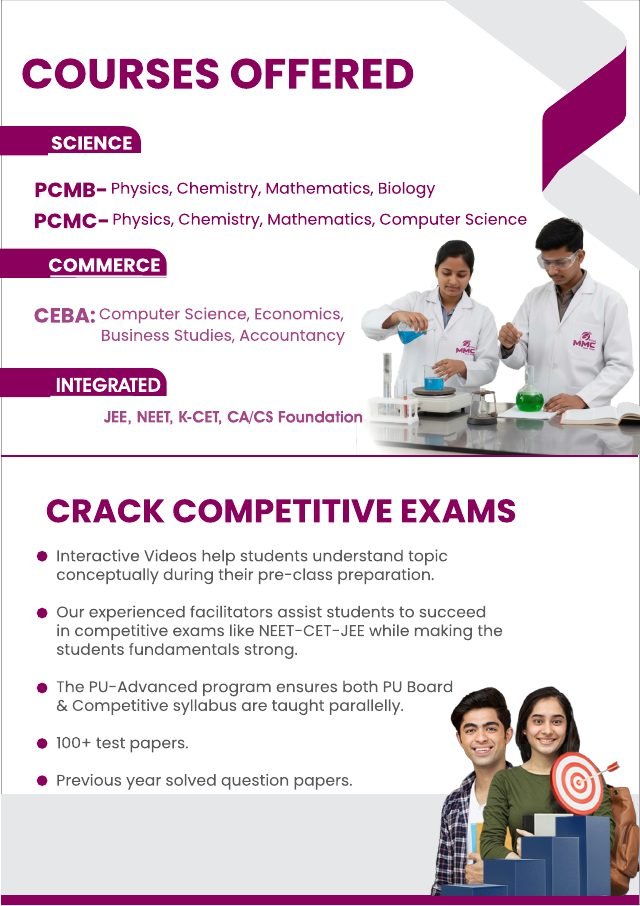 Genius MMC Vishwamanava PU College admissions brochure page 3, designed by Chaarvi Designs