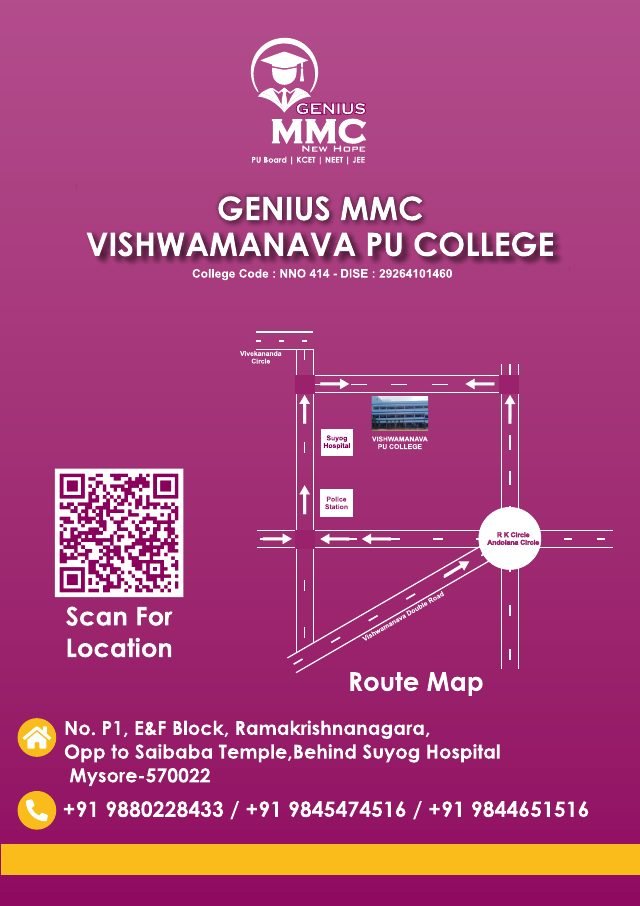 Genius MMC Vishwamanava PU College admissions brochure page 4, designed by Chaarvi Designs