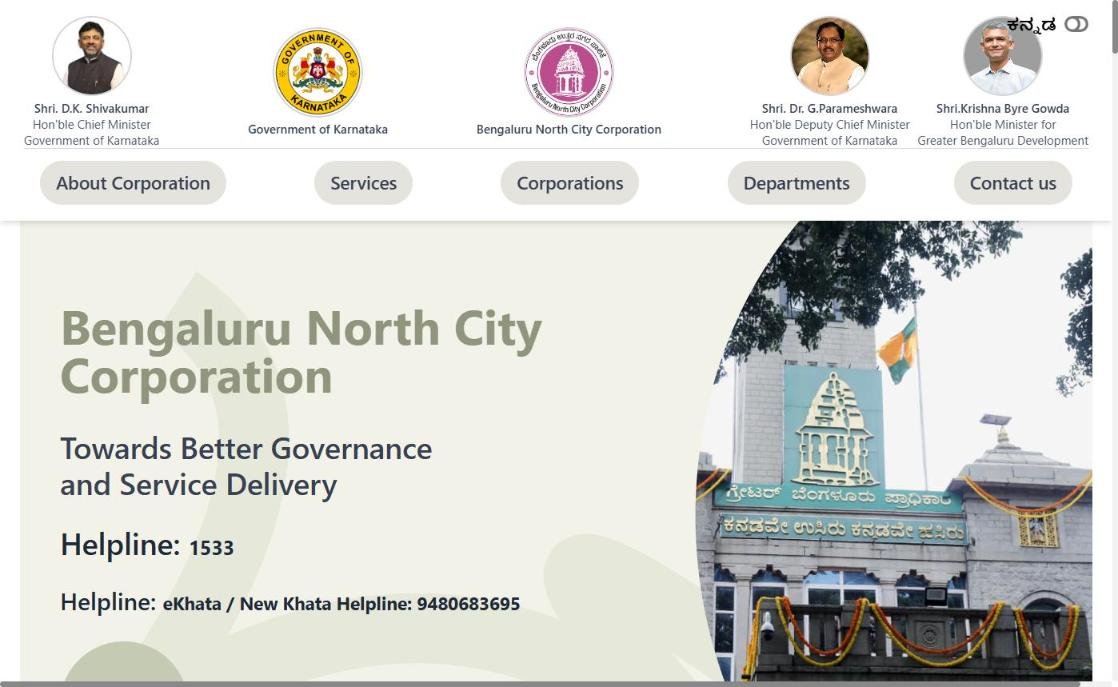 Official corporation website of Bengaluru North City Corporation (BNCC), managed by Chaarvi Designs