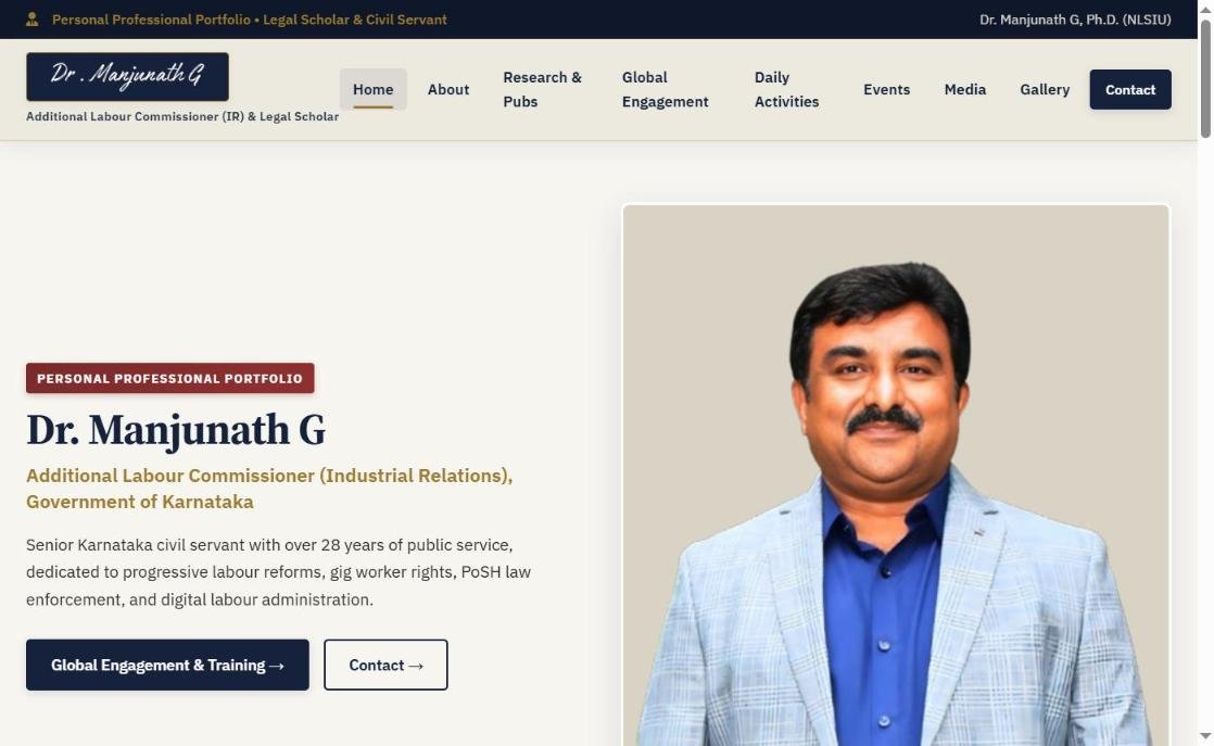 Personal professional portfolio website of Dr. Manjunath G, managed by Chaarvi Designs