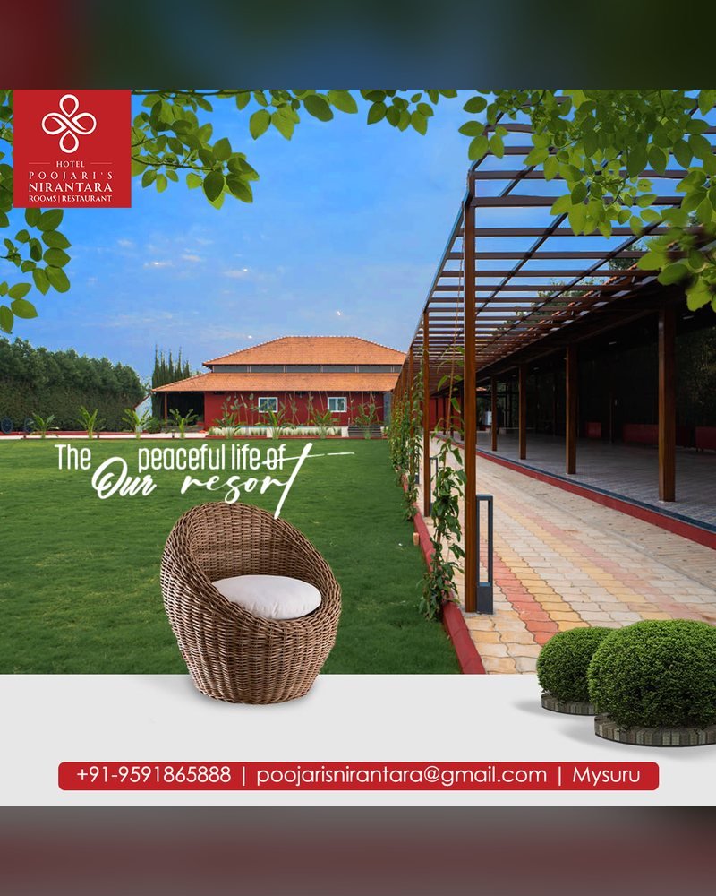 Poojari's Niranthara Resort social media post by Chaarvi Designs 1