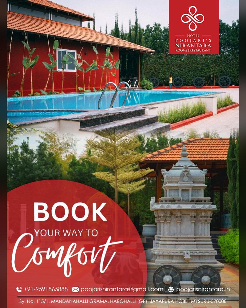 Poojari's Niranthara Resort social media post by Chaarvi Designs 6
