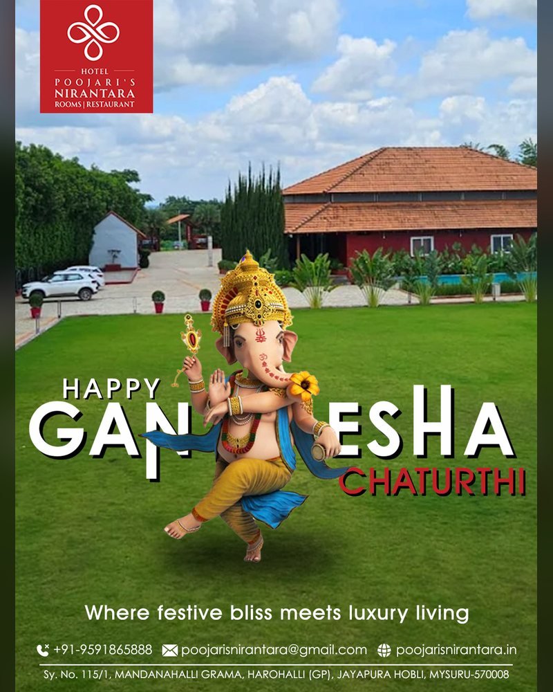 Poojari's Niranthara Resort social media post by Chaarvi Designs 7