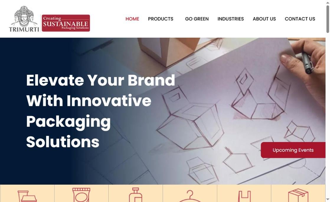Trimurti Packaging website designed and developed by Chaarvi Designs