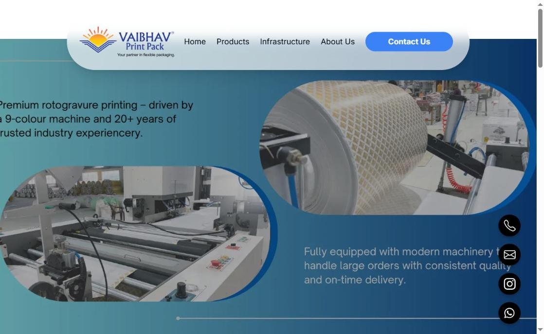 Vaibhav Print Pack website designed and developed by Chaarvi Designs